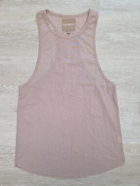 Olympia Activewear Blush Pink Sheer Tank Raw Hem